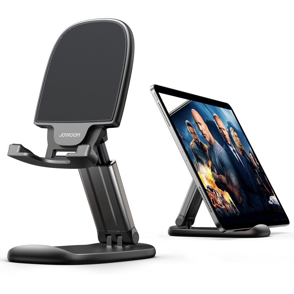 [Australia - AusPower] - JOYROOM Foldable Phone Stand for Desk, Angle ＆ Height Adjustable Tablet Holder, [Thick Case Friendly] Cell Phone Stand, Compatible with iPhone 14 Pro Max Mini, 13 12 11 XR X, iPad, All Smartphone Black 