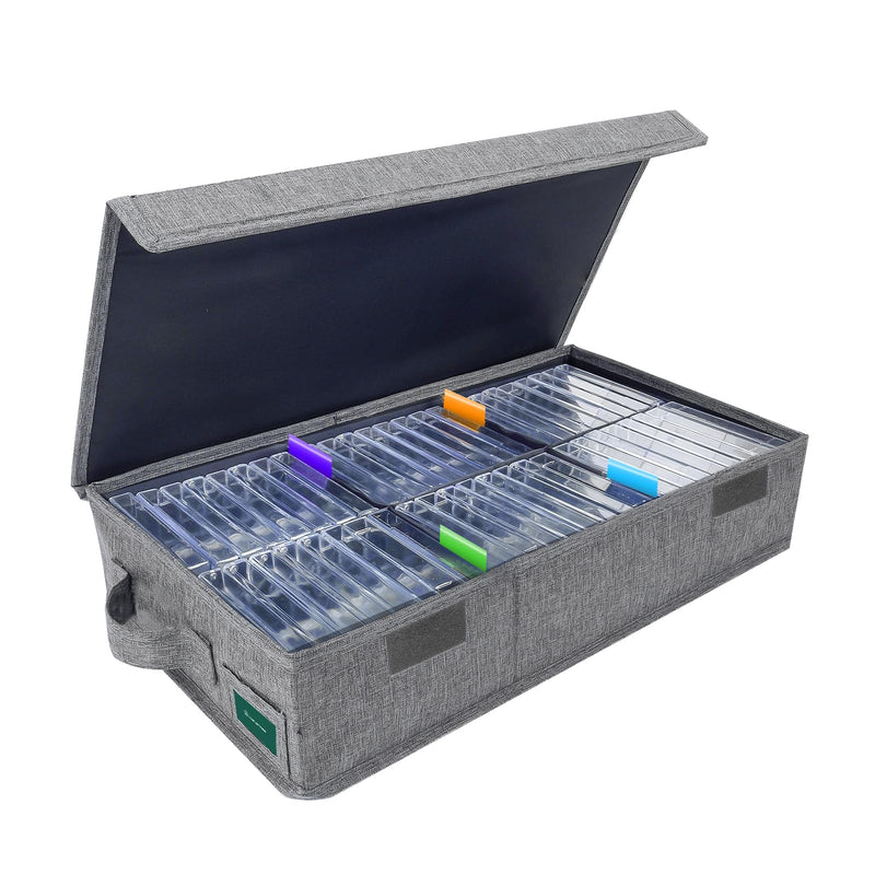 [Australia - AusPower] - Cassette Tape Storage Box, Practical Cassette Tape Holder 16.34 x 9.25 x 3.54 Inch, Cassette Rack with Lids and Index Labels to store to 48 Cassette Tape Cases - Gray TAPE-1 Pack 