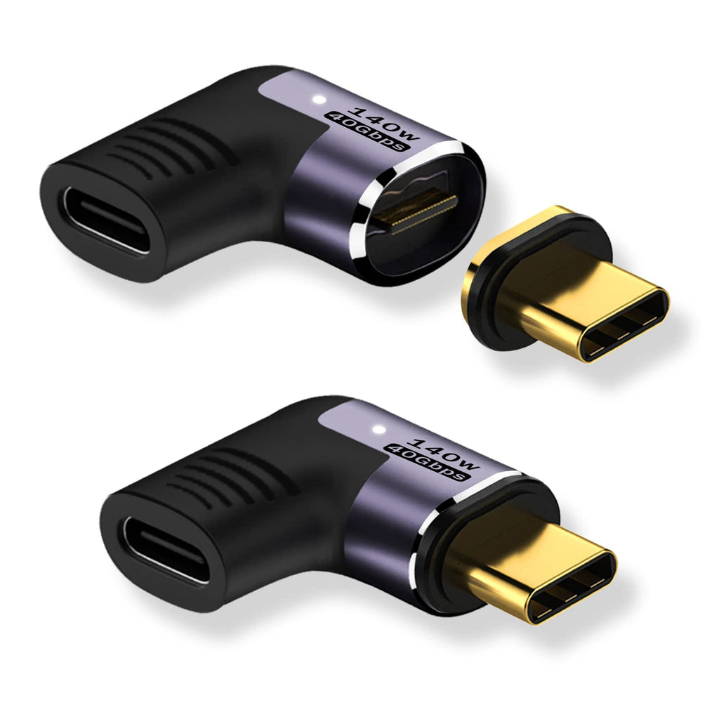 [Australia - AusPower] - AreMe 140W Magnetic 90 Degree USB C Adapter (2 Pack), Left and Right Angle USB-C Male to Female 40Gbps Connector for MacBook Pro/Air, Tablet, Laptop, Mobile Phone and More Type C Devices Horizontal 90 Degree 