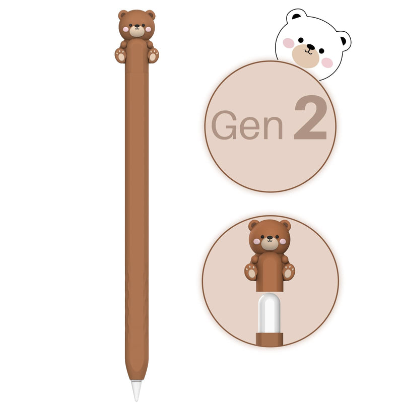 [Australia - AusPower] - NIUTRENDZ Cute Bear Apple Pencil Case for Apple Pencil 2nd Generation Case Silicone Protective Cover Sleeve Skin Accessories (Brown) 2-Brown 