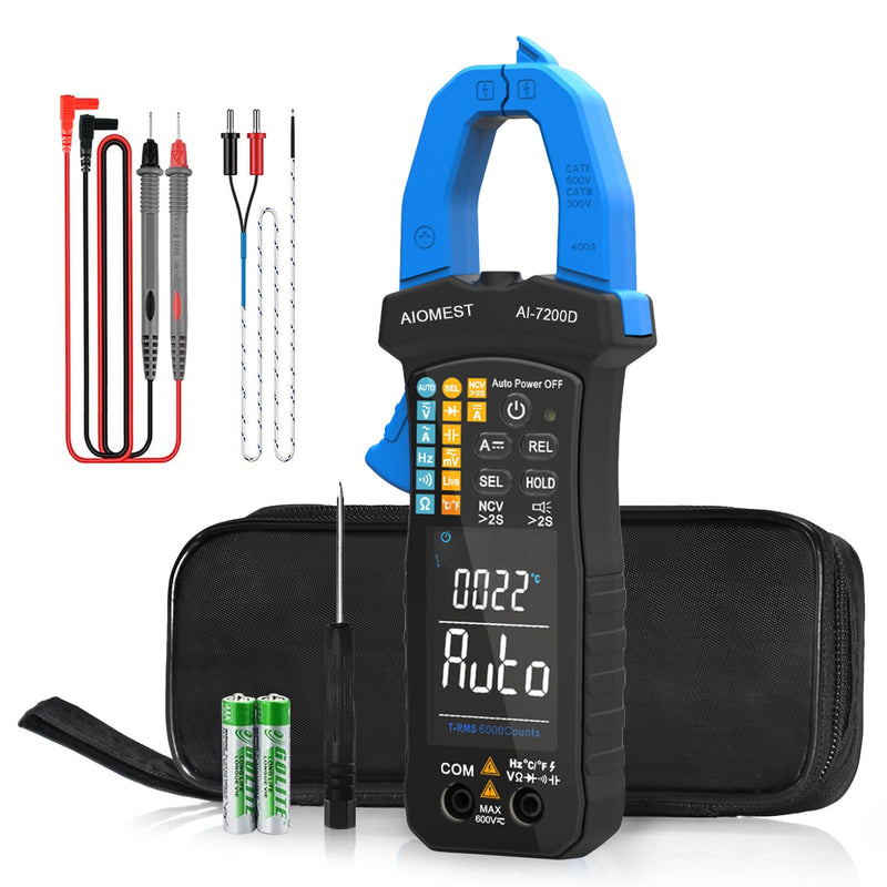 [Australia - AusPower] - AIOMEST Digital Clamp Meter, 6000 Counts Handheld Multimeter Slim Voltage Tester Auto-Range 60A/400A True-RMS w/NCV, DC & AC, Temp, Volt Ammeter AI-7200D 