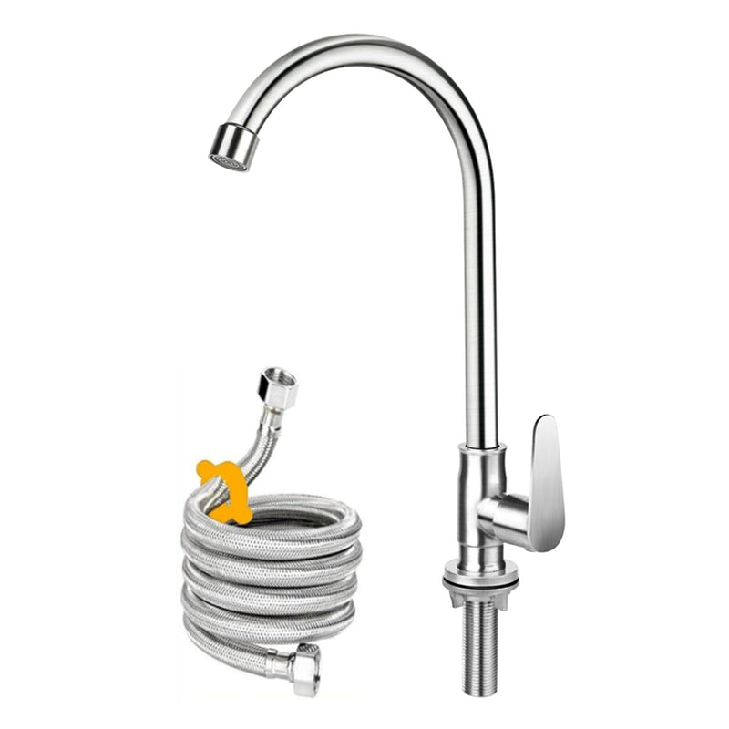 Brushed Nickel Cold Water Faucet Only,SUS304 Stainless Steel Single Handle Single Hole Cold Water Faucet for Kitchen,Outdoor and Bar(Longer Thread Pipe)