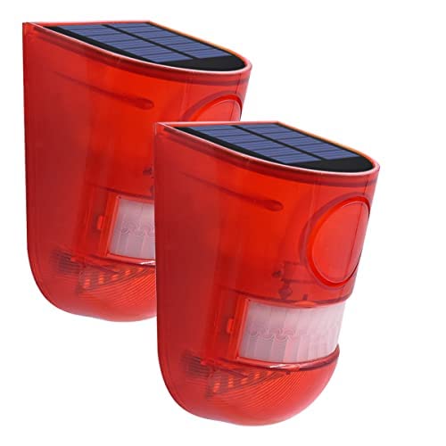 [Australia - AusPower] - 2 Solar with Sound Strobe Light, Wall Mounted Outdoor Motion Red Sensor Alarm, 4 Modes of Motion Sensor, Alarm 129dB for Home Fence Farm Yard Garage Barn 