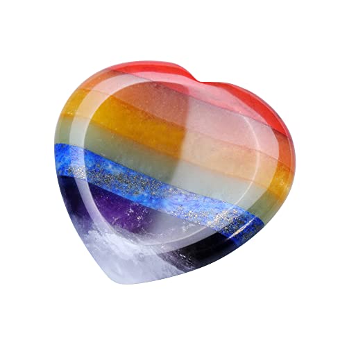 Jovivi 40mm Worry Stones for Anxiety 7 Chakra Crystal Heart Love Healing Crystals Natural Reiki Gemstone Palm Pocket Stones Energy Balancing Meditation Gift