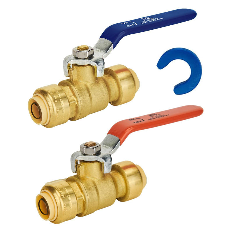 [Australia - AusPower] - Shut Off Ball Valve 1/2 Inch, SUNGATOR 1/2 Inch Ball Valve, Push to Connect Water Shut off Valve, Easily Match to Pipe using Red and Blue Handle, No Lead Brass Fitting, PEX Pipe,Copper,CPVC, Pack of 2 1 Red + 1 Blue, 2 Pack 