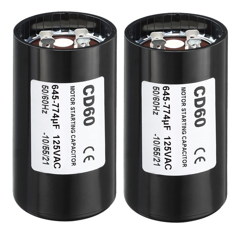 [Australia - AusPower] - PATIKIL Motor Start Capacitor, 2 Pack 645-774uF/Mfd 125V 50/60Hz CD60 Run Capacitor for Electric Motor Starts Running 