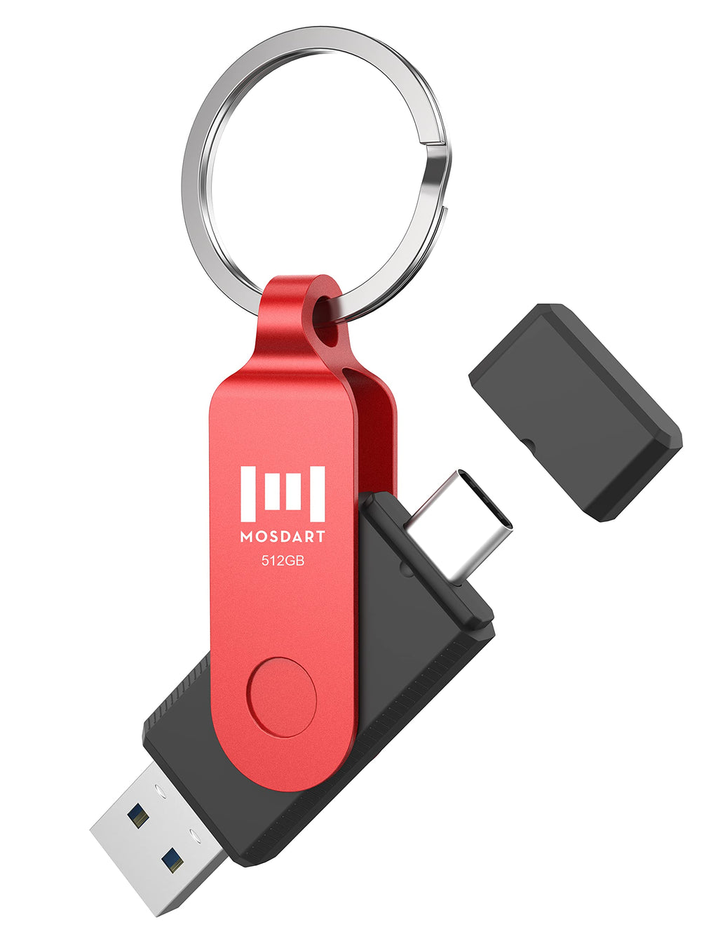 [Australia - AusPower] - MOSDART 512GB USB C Dual Flash Drive with Keychain - 2 in 1 OTG USB 3.0 Type-C Thumb Drive Memory Stick for Android Phones, Computers, MacBook, iPad and More USB-C Devices, Red USB C 512GB 