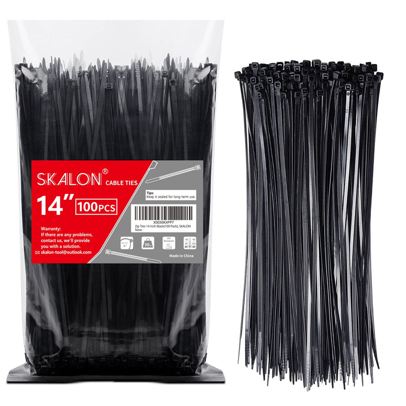 [Australia - AusPower] - Zip Ties 14 inch (100 Pack), Black, 50lb Tensile Strength, UV Resistant Cable Ties for indoor and outdoor by SKALON 14" 100 Pack 