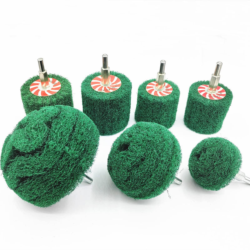 [Australia - AusPower] - 7 PCS Green Abrasive Buffing Wheels with 1/4" Shank 180 Grit Non Woven Buffing Wheels Drill Attachment Set for Polishing Mirror Stainless Steel Copper Aluminum Wood Wares 7 