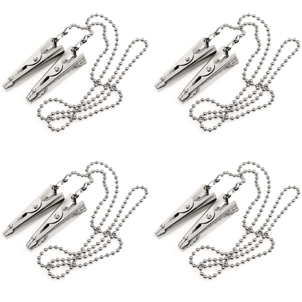 4PCS Dental Bib Clips Metal Napkin Clip Chain Lanyard with Ball Chains & Alligator Clamps to Hold Napkins, Bedspread, Dental Office Mask (Silver, 19.69 inches long)