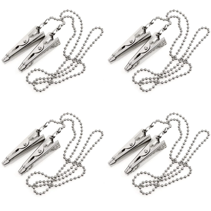 4PCS Dental Bib Clips Metal Napkin Clip Chain Lanyard with Ball Chains & Alligator Clamps to Hold Napkins, Bedspread, Dental Office Mask (Silver, 19.69 inches long)