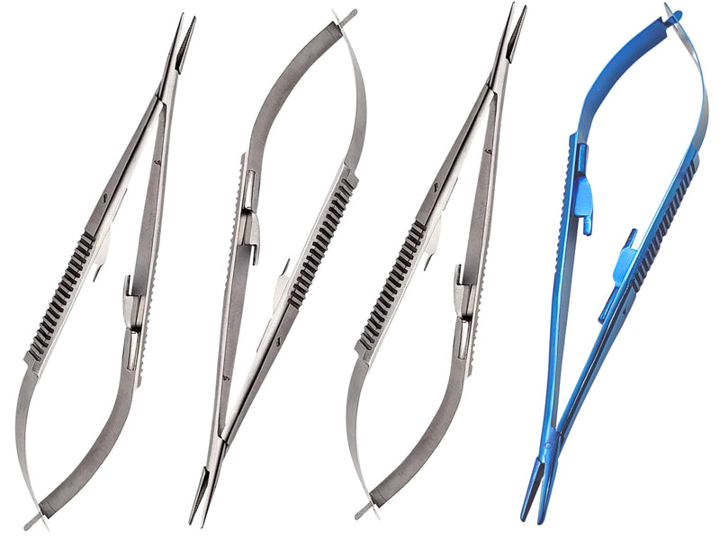 [Australia - AusPower] - Bundle of 3 Castroviejo Scissors 5.5" Straight Locking Needle Holder Extra Sharp Spring Action & Castroviejo 5.5" Holder Driver Blue Plasma w/Tungsten Carbide Inserts by Artman Instruments 