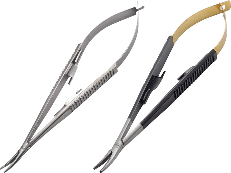 [Australia - AusPower] - Bundle of Castroviejo Scissors 5.5" Curved Locking Needle Holder Extra Sharp Spring Action & Castroviejo 5.5" Curved Black and Gold Handle w/Tungsten Carbide Inserts by Artman Instruments 