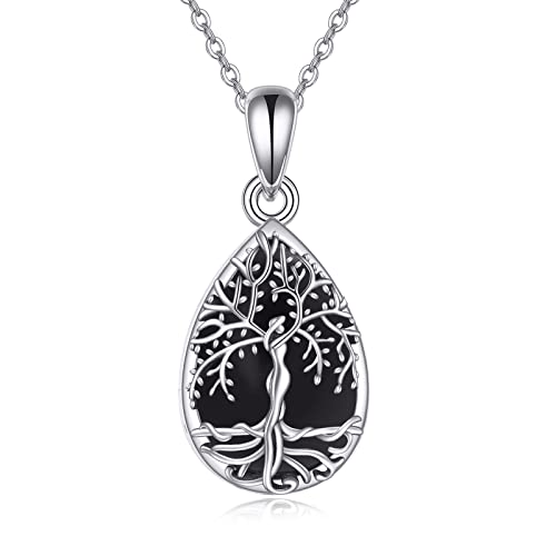 ONEFINITY Tree of Life Urn Necklace for Ashes Sterling Silver Moonstone Black Onyx Mass Agate Cremation Necklace for Ashes Keepsake Memory Jewelry for Women Black onyx tree