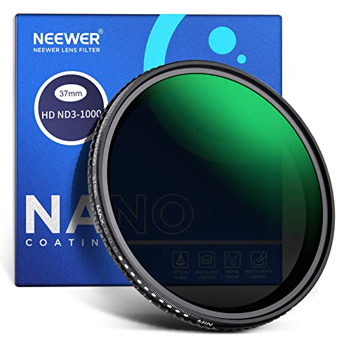 NEEWER 37mm Variable ND Filter ND3-ND1000, 1.5-10 Limited Stops Neutral Density Filter with HD Optical Glass & Double Sided 30 Layer Nano Coatings, Water Repellent/Scratch Resistant/Aluminum Frame