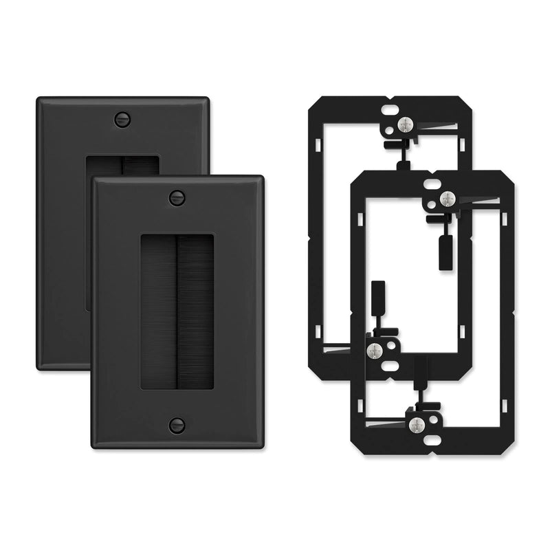 [Australia - AusPower] - Iwillink (2 Pack) Brush Wall Plate with Low Voltage Mounting Bracket, Cable Pass Through Insert for Wires, Single Gang Cable Access Strap, Wall Socket for HDTV, Home Theater Systems - Black 2 Pack 