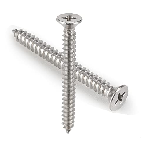 50 PCS #14X3 Stainless Steel Phillips Flat Head Wood Screws,Stainless Steel 18-8 A2(304) Screw,Home Screw Kit by QISHENG #14X3" Colorless 50