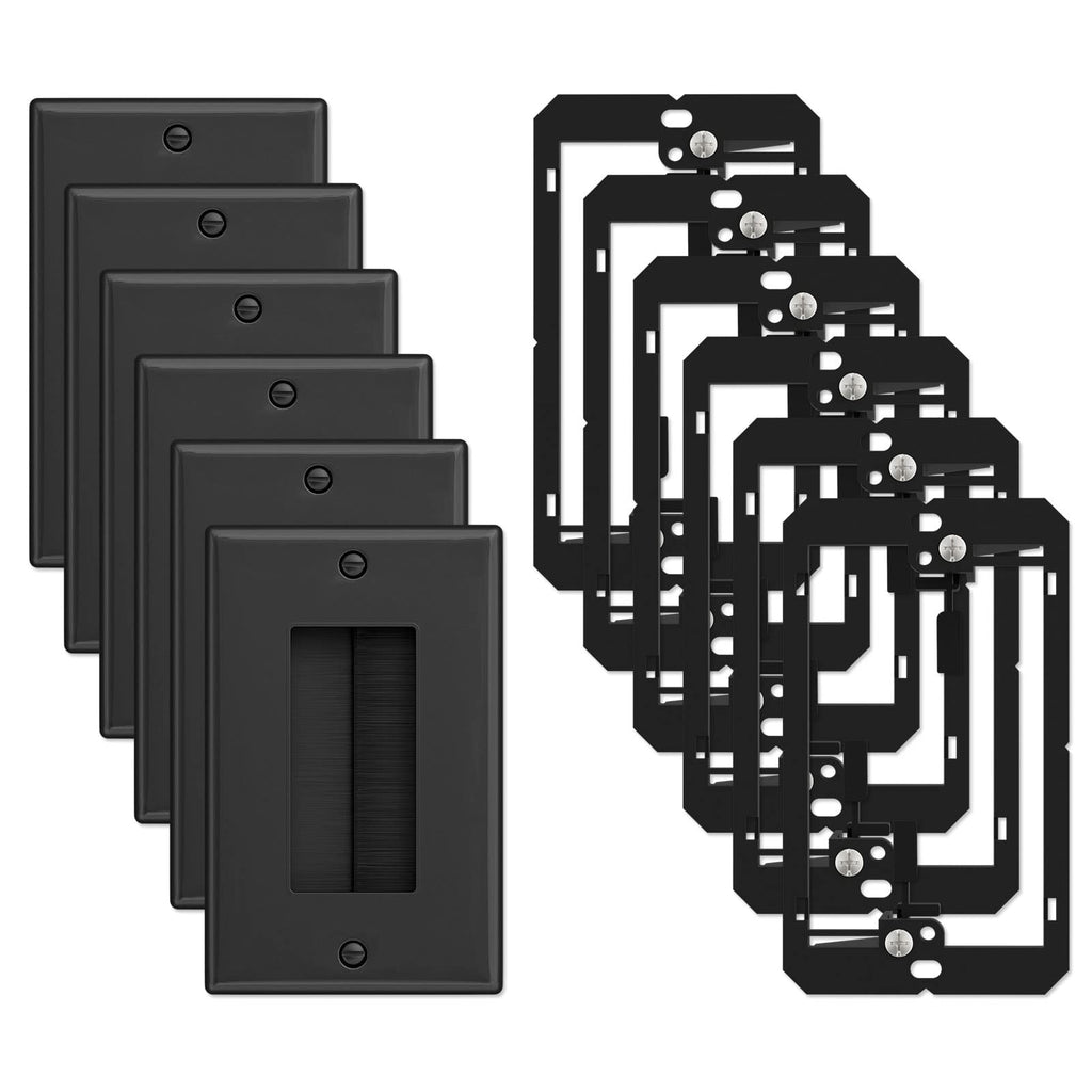 [Australia - AusPower] - Iwillink (6 Pack) Brush Wall Plate with Low Voltage Mounting Bracket, Cable Pass Through Insert for Wires, Single Gang Cable Access Strap, Wall Socket for HDTV, Home Theater Systems - Black 6 Pack 