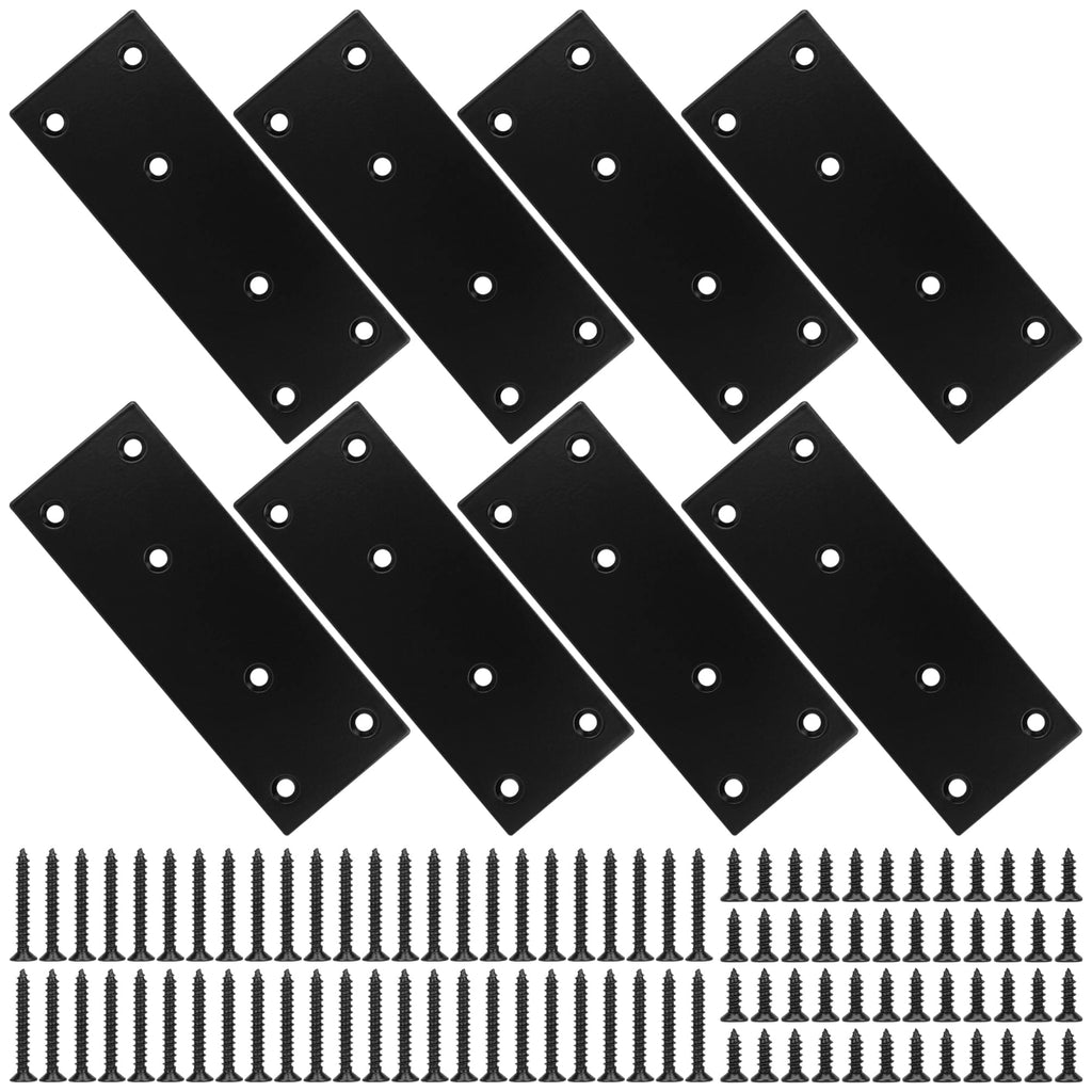 Mending Plate, Metal Steel Flat Straight Brace Bracket, Black Double-Wide Joining Plate for Wood Furniture Fastening & Fixing with 2 Sets of Screws of Different Lengths(48x128mm, 4 Pack) 1.9"×5"/48x128mm