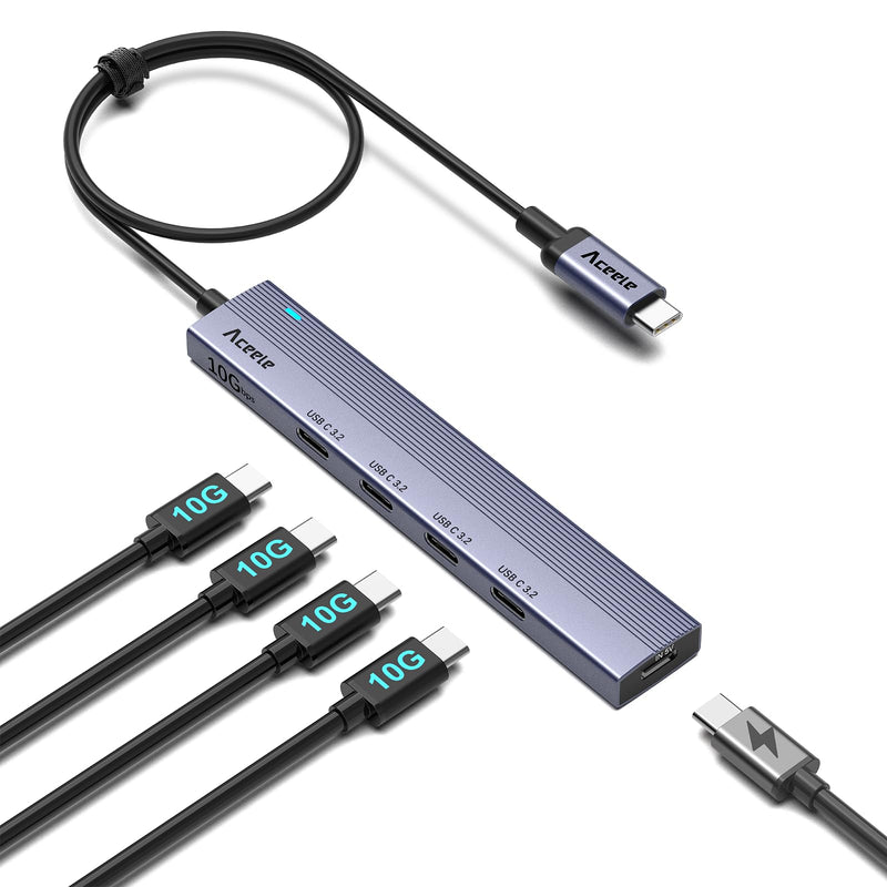 [Australia - AusPower] - Aceele 10Gbps USB C Hub with Type-C Power Port, 4 Port USB C to USB C Hub with 2ft Data Cable, Multiport Adapter for MacBook Pro/Air, Surface Pro, Samsung, Chromebook(Not Support Charging/Monitor) 4*USB-C（60cm） 