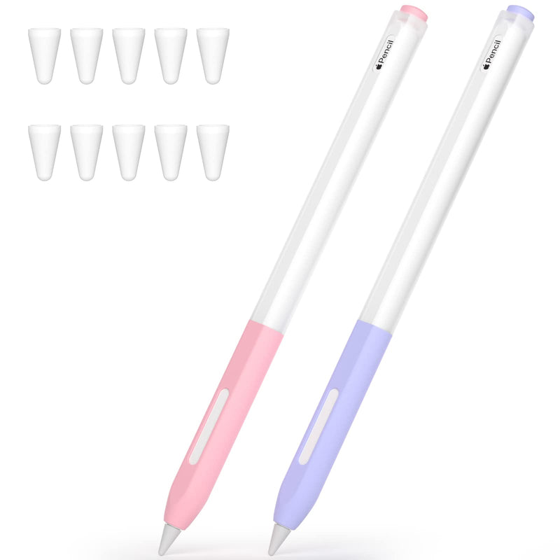 [Australia - AusPower] - JOOSKO Compatible with Apple Pencil 2nd Generation Case, 2 Pack Silicone Pencil Case, Supports Magnetic Charging and Double Click Function, [with 10 Silicone Tip Cover]. (Pink + Purple) Pink + Purple 