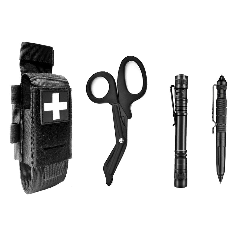 [Australia - AusPower] - Laser Cut Tactical Molle Tourniquet Pouch TQ Holder Tourniquets Holster IFAK TQ Tourniquet Case & Trauma Medical Shear Pouch Pen&Penlight Holder BLACK SET 1 
