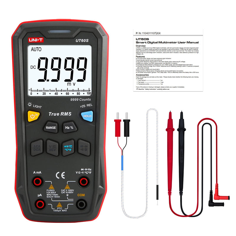 [Australia - AusPower] - UNI-T Digital Multimeter Smart,UT60S True RMS,9999 Counts 1000V AC DC Voltmeter Ammeter Capacitor Temperature,Fully Automatic Anti-Burn Intelligent Multimeter Tester UT60S 