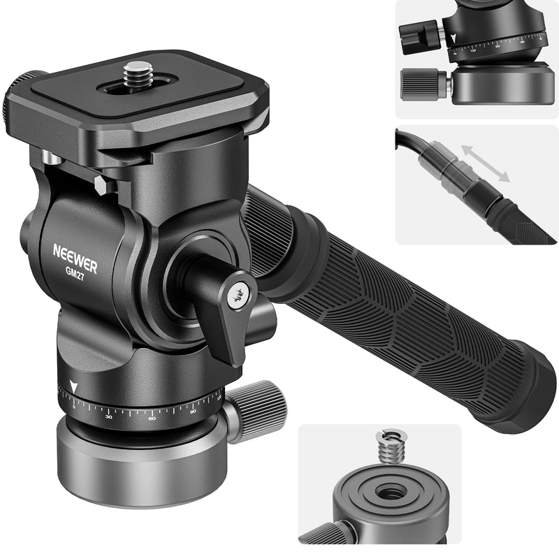 [Australia - AusPower] - NEEWER Tripod Fluid Head with +/-10° Leveling Base(37mm Dia.), Metal Pan Tilt Head with Arca Type QR Plate, Telescopic Handle for Compact Video Camera DSLR Camera, Max Load 8.8lb/4kg, GM27 