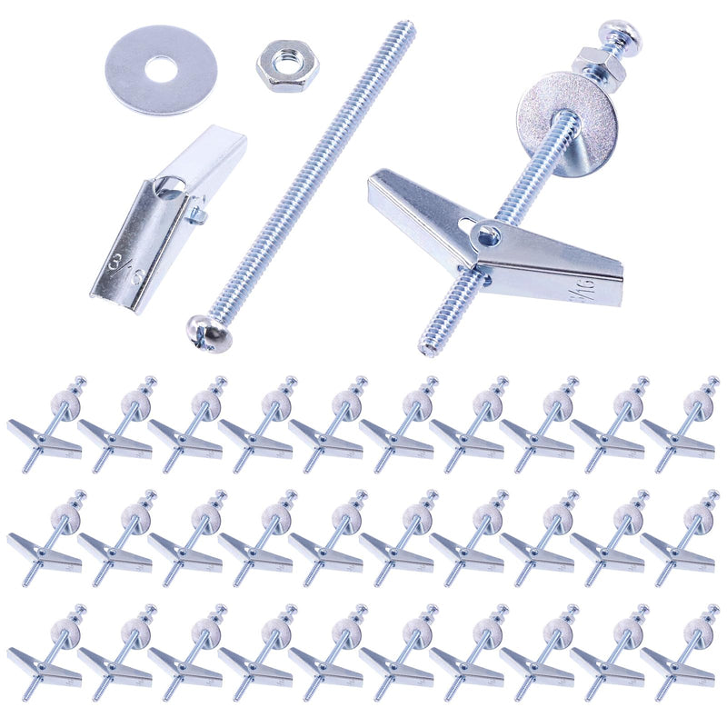 [Australia - AusPower] - Swpeet 120Pcs 30 Set 3/16 Inch Toggle Bolts and Wing Nut Kit with Hex Nuts, Washers, Toggle Bolt Assortment Kit, Butterfly Toggle Anchors for Hanging Heavy Items on Drywall 