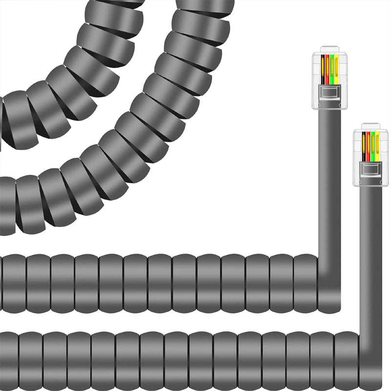 [Australia - AusPower] - NECABLES 2Pack Phone Cord for Landline Telephone Cord Handset Cord Curly Cord Coiled Cable RJ9 4P4C Male to Male Gray Gray 2pcs 