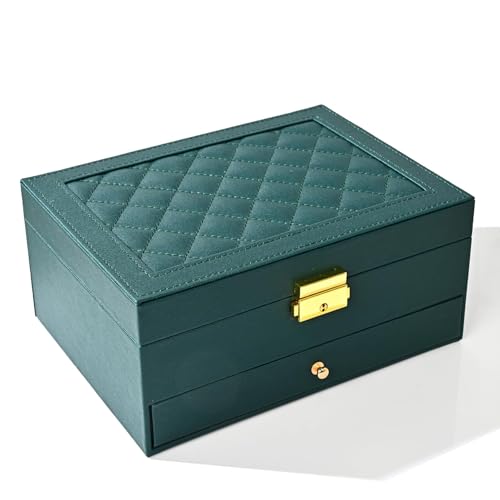 GUOER Jewelry Box for Women Girls, Two Layers Jewelry Organizer Green