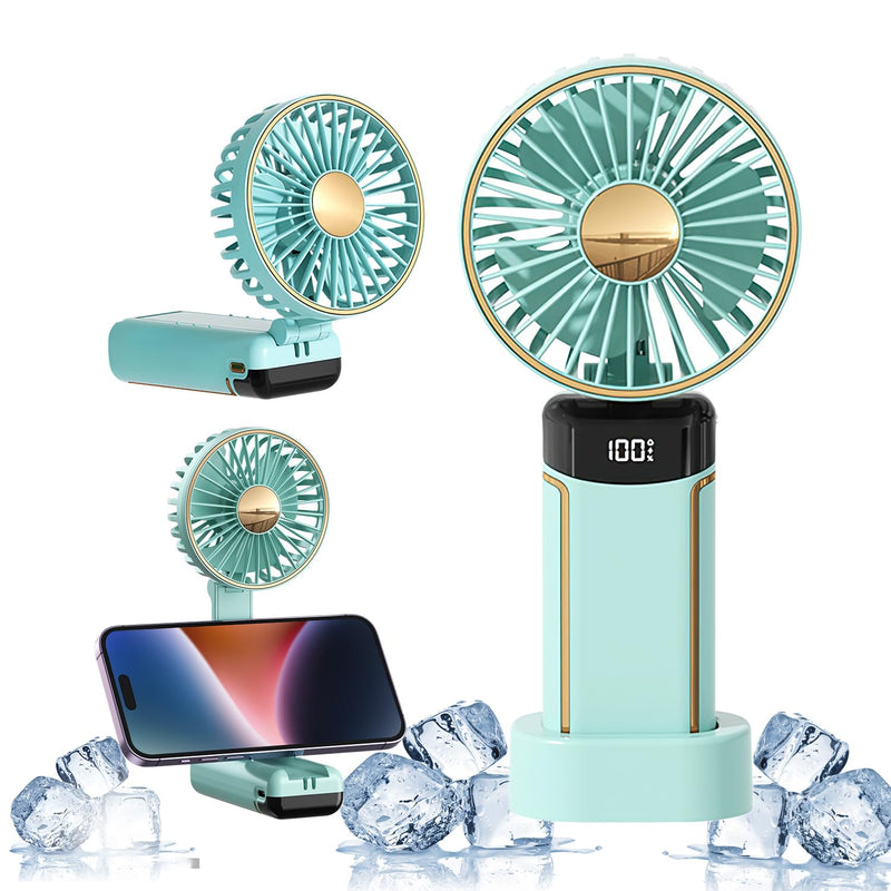 [Australia - AusPower] - Portable Fan Mini Handheld Fan Rechargeable 3000mAh Battery Powered Cooling Fan with 5 Speeds LED Display Small USB Personal Fan for Travel Camping Home Green Advanced-Green 