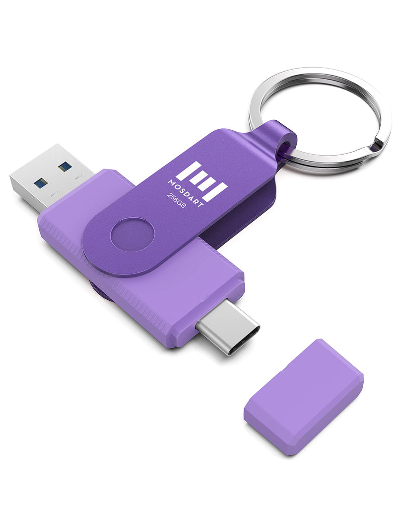 [Australia - AusPower] - MOSDART 256GB USB C Dual Flash Drive with Keychain - 2 in 1 OTG USB 3.0 Type-C Thumb Drive Memory Stick for Android Phones, Computers, MacBook, iPad and More USB-C Devices, Purple USB C 256GB 