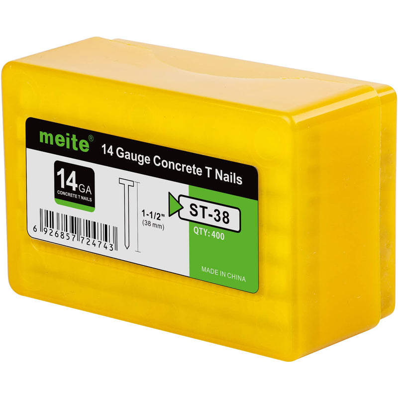 [Australia - AusPower] - meite 14 Gauge Concrete T Nails for Pneumatic Concrete Nailer Gun - 1-1/2" Length Galvanized Concrete Finish Nails (400 PCS/BOX) 