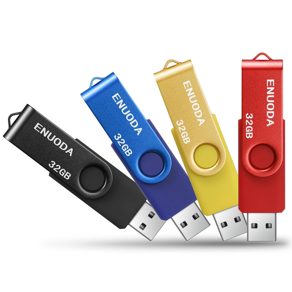 [Australia - AusPower] - 32GB USB Flash Drive 4 Pack ENUODA 32GB Thumb Drives USB 2.0 Memory Stick Jump Drive Pen Drive for Storage and Backup (Black Blue Yellow Red) 32GB-4PACK 
