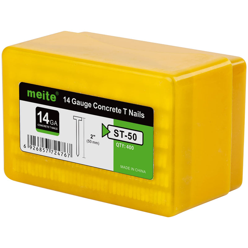 [Australia - AusPower] - meite 14 Gauge Concrete T Nails for Pneumatic Concrete Nailer Gun - 2" Length Galvanized Concrete Finish Nails (400 PCS/BOX) 1 