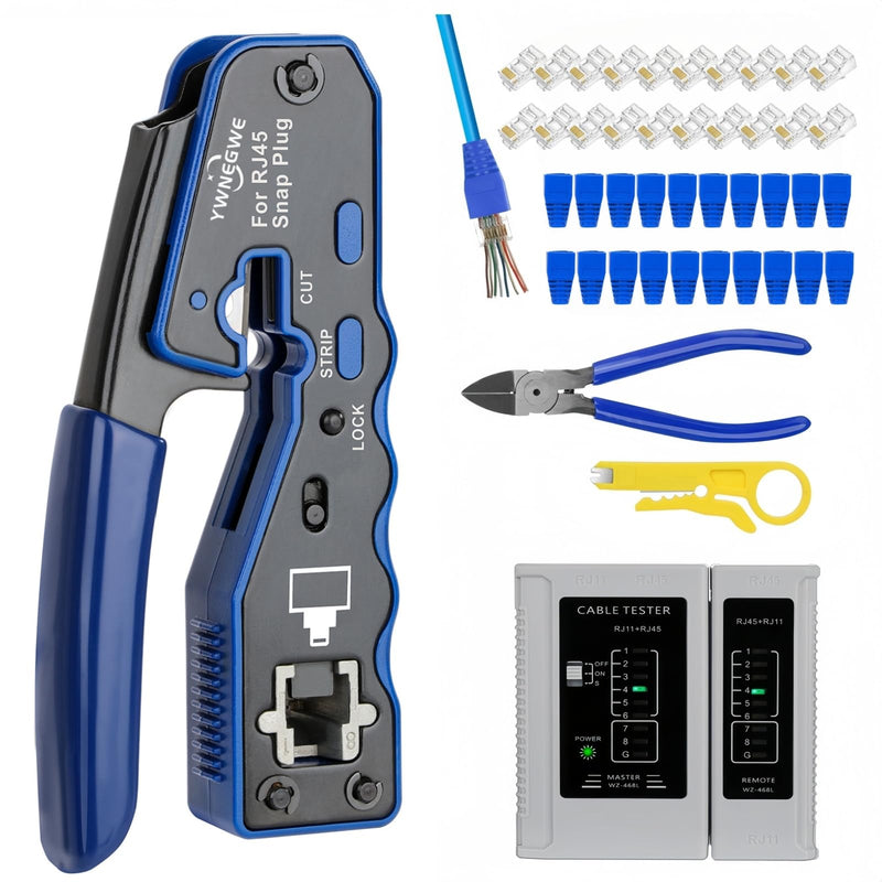 RJ45 Crimp Tool Kit Pass Through Ethernet Crimping Tool Kit(Tool Set 701) | Ethernet Crimper for Cat5 Cat5e Cat6 Pass Through Modular Plugs, All-In-One RJ45 Crimper Kit, Good Workmanship, Easy to Use Tool Set 701