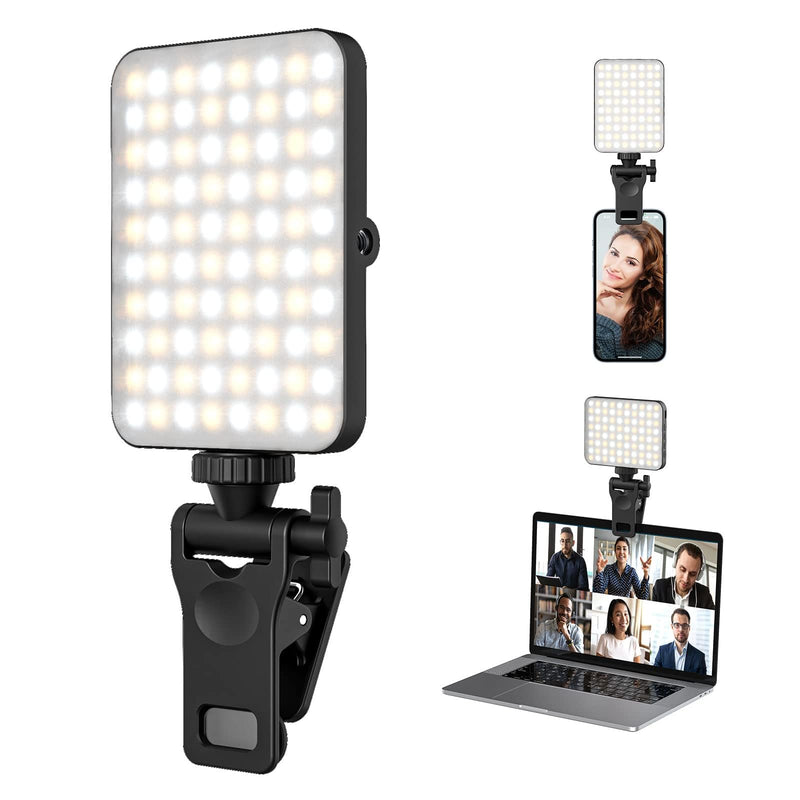 [Australia - AusPower] - Rechargeable Selfie Light & Phone Light Clip for iPhone - Phone LED Light with Adjustable Brightness, Perfect for Selfies, Makeup, TikTok, Live Streaming & Video Conferencing Black 