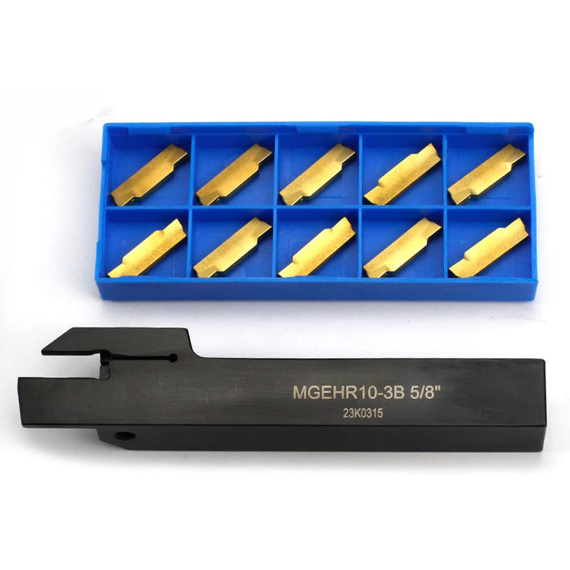 [Australia - AusPower] - OSCARBIDE 5/8''x5/8"External Parting Grooving Cut-Off Tool Holder MGEHR10-3B with 10 pieces Carbide Inserts MGMN300 for Cutting Steel 