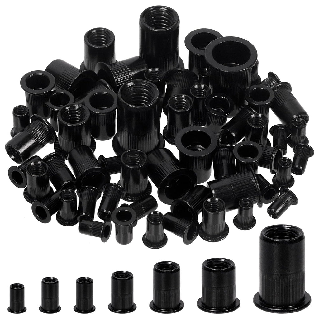 Glarks 30Pcs 1/2”-13UNC Rivet Nuts Kit Black Zinc Plated Carbon Steel Flat Head Rivnut Threaded Insert Rivet Nuts Assortment Set 1/2"-13UNC