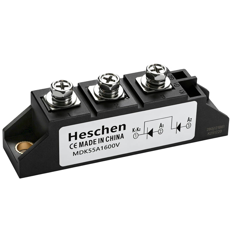 Heschen Photovoltaic Antireverse Rectifier, MDK-55, 55A 1600V, Full Wave Diode Module, Bridge Diode Rectifier Module