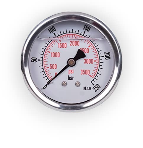 Pressure gauge Glycerine Axial Connection Stainless Steel IP65 63 mm with Back Connection 1/4 Glycerine (0-250 bar) 0-250 bar