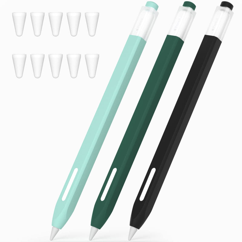 [Australia - AusPower] - JOOSKO [3 Pack] Pencil Case for Apple Pencil 2nd Generation Case, Classic Design, Durable Silicone Case, [with 10 Silicone Tip Cover], for Apple Pencil 2nd Generation. (Black, Dark Green, Light Blue) Black, Dark Green, Light Blue 