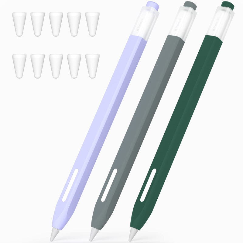 [Australia - AusPower] - JOOSKO [3 Pack] Pencil Case for Apple Pencil 2nd Generation Case, Classic Design, Durable Silicone Case, [with 10 Silicone Tip Cover], for Apple Pencil 2nd Generation. (Gray, Dark Green, Purple) Gray, Dark Green, Purple 