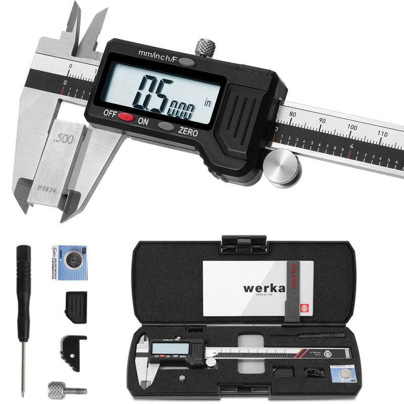 [Australia - AusPower] - Digital Caliper, 0-6 Calipers Measuring Tool, Micrometer Caliper with 0.001High-accuracy,Inch/Fraction/Millimeter Conversions Button,4 Measuring Ways, Stainless Steel Construction 6000150 
