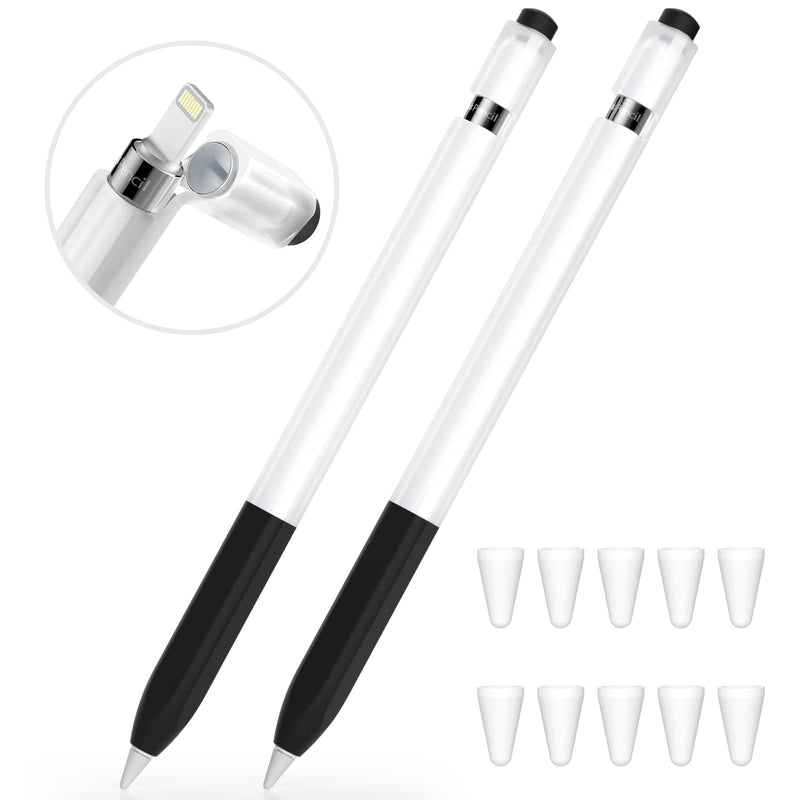 [Australia - AusPower] - JOOSKO Pencil Case Compatible with Apple Pencil 1st Generation Case, [2 Pack] Soft Silicone Pencil Case， [with 10 Pencil tip Cover] for Apple Pencil 1st Generation. (Black, Black) Black, Black 