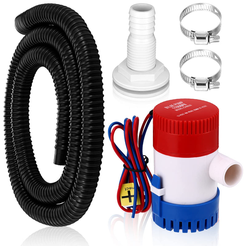 Lounsweer 1-1/8 Inch Boat Bilge Pump Plumbing Kit 12v 1100gph Electric Boat Bilge Water Pump 6 ft Kink-free Flexible PVC Hose 2 Pcs Hose Clamps Thruhull Fitting for Marine Ponds Pools (Black) Black