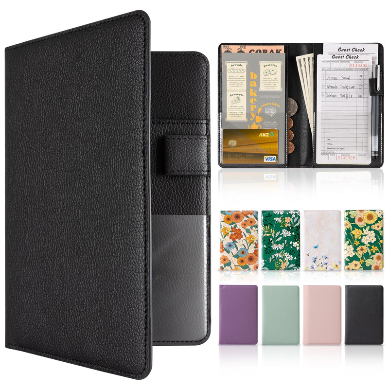 [Australia - AusPower] - CoBak Server Book - Leather Server Books for Waitress .Waitress Book Organizer with Clear Pockets,Money Pockets with Pen Holder Fit Server Apron *Classic-Black 
