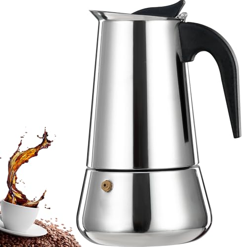 2 Cup Stovetop Espresso Maker Stainless Steel Moka Pot Stove Top Percolator Italian Coffee Makers Capable Mocha Greca Machine Cafe Classic Induction Cookers for Home and Camping 100ml 3.3oz Silver 2 Cup
