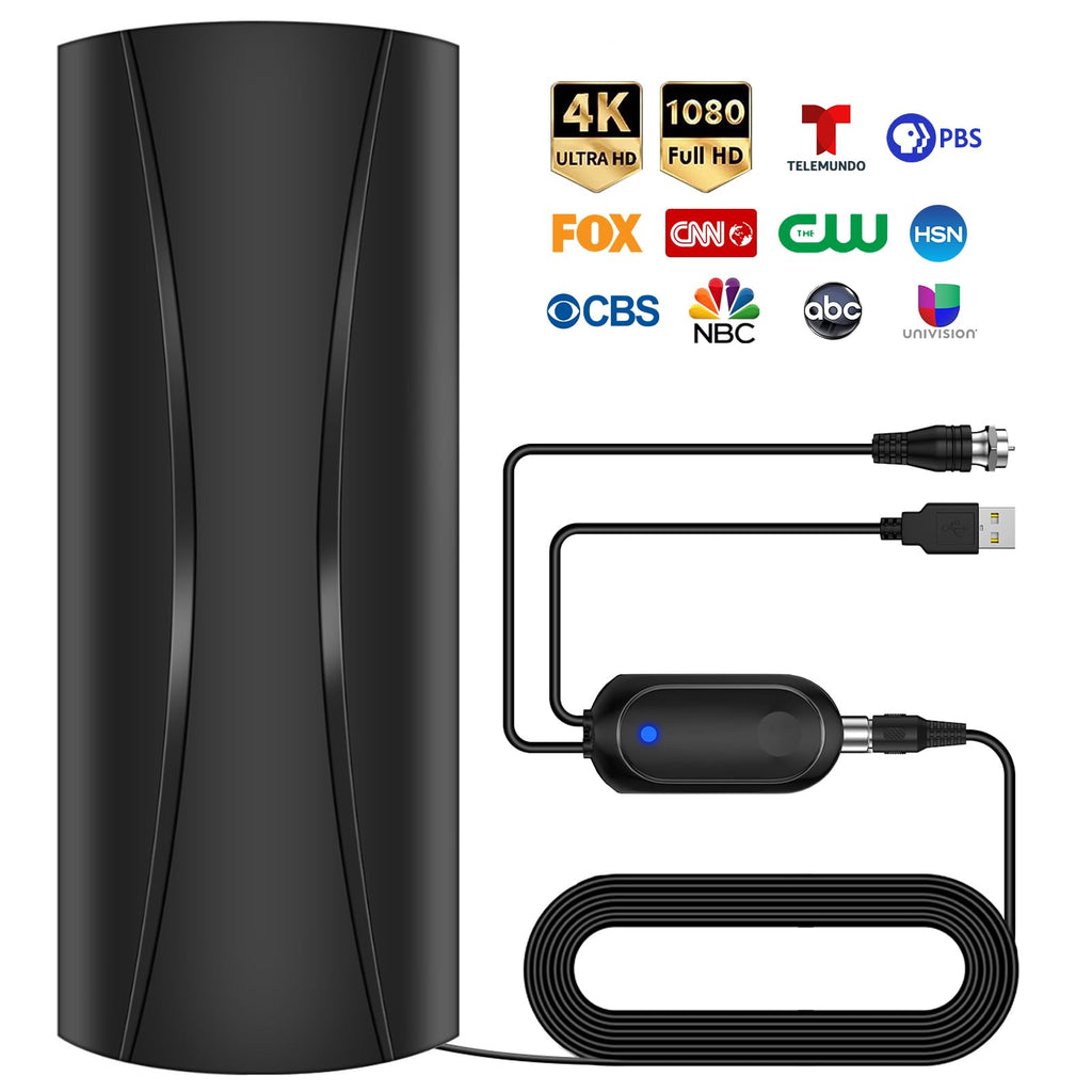 [Australia - AusPower] - TV Antenna for 580+ Miles Range, Upgraded Digital Antenna for TV Indoor Outdoor, TV Antenna for Smart TV & Older TV with Signal Booster Amplified, Support 8K 4K 1080P Fire tv Stick - 36FT Cable Medium Black 